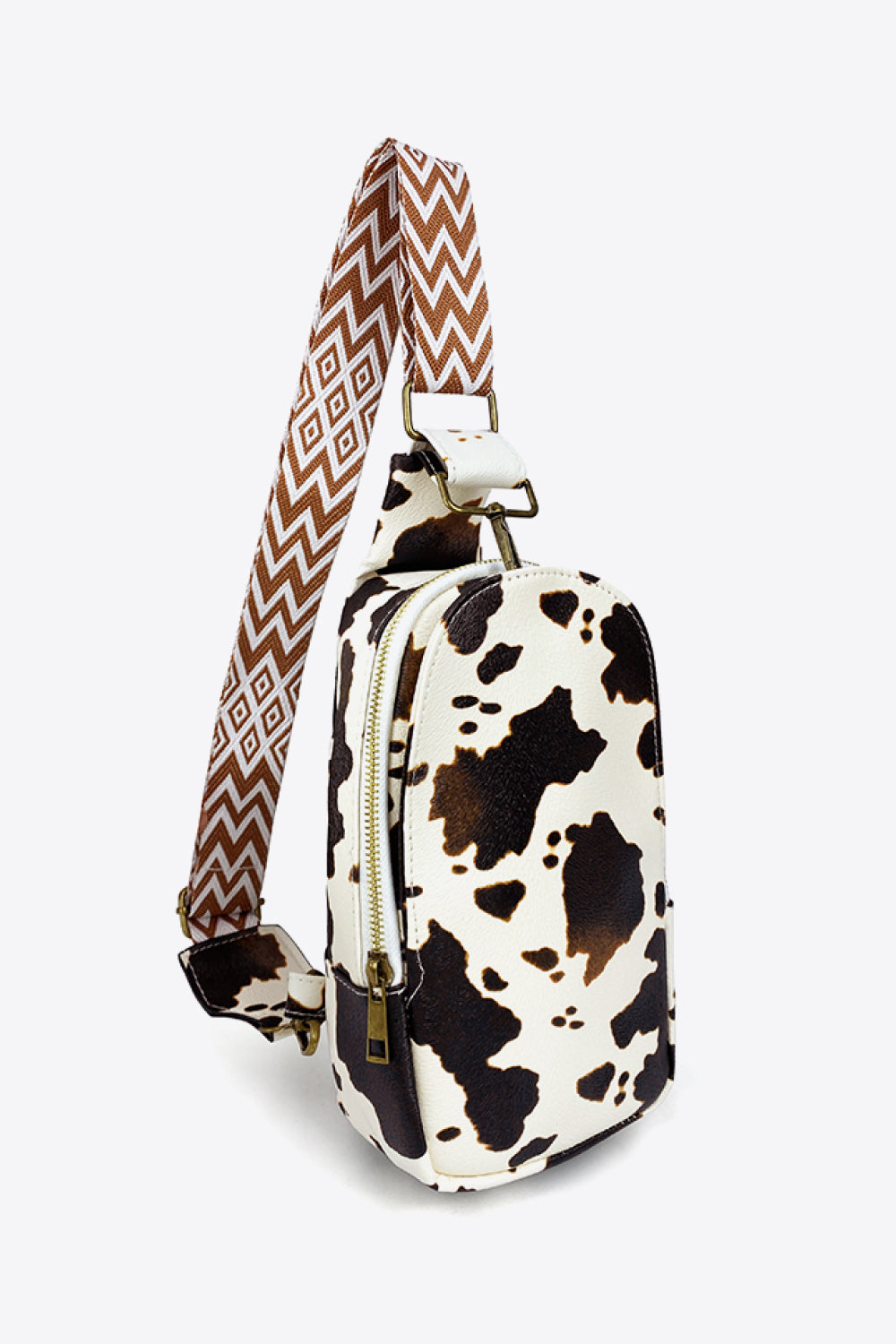 Printed PU Leather Sling Bag - Chestnut / One Size