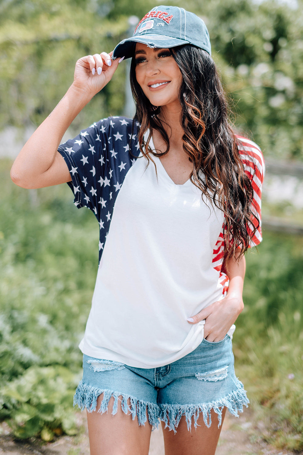 US Flag V-Neck Tee Shirt