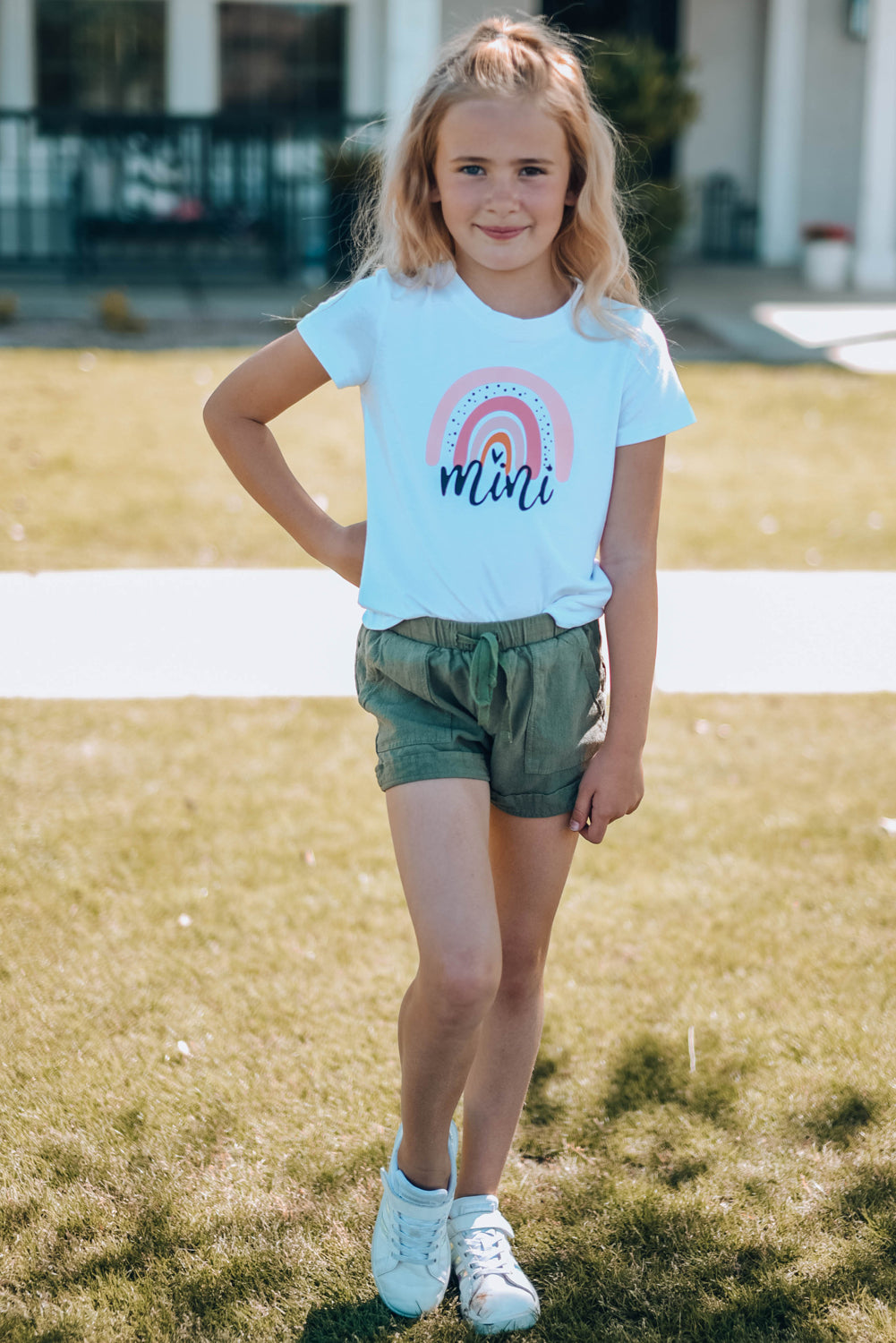 Camiseta de niñas con estampado de cuello redondo