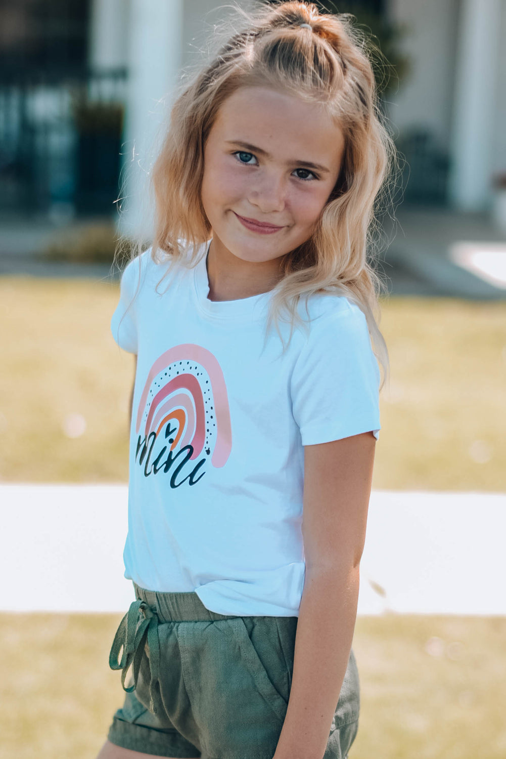 Camiseta de niñas con estampado de cuello redondo